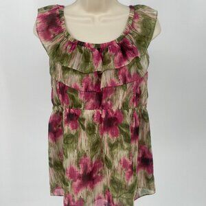 Green Flower Babydoll Tank Top Whimsical Fairy Cottagecore Coquette Y2K Size 14P